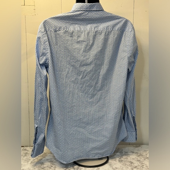 Bugatchi Men Shaped Fit Long Sleeve Button Down Blue Poka Dot Shirt Size Large - Picture 7 of 9